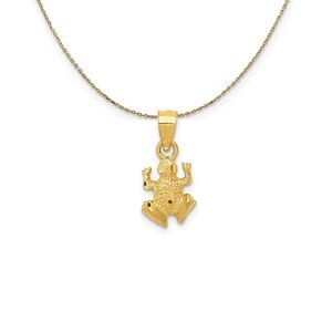 14k Yellow Gold Tiny Diamond-Cut Frog (7mm) Necklace - 24 Inch